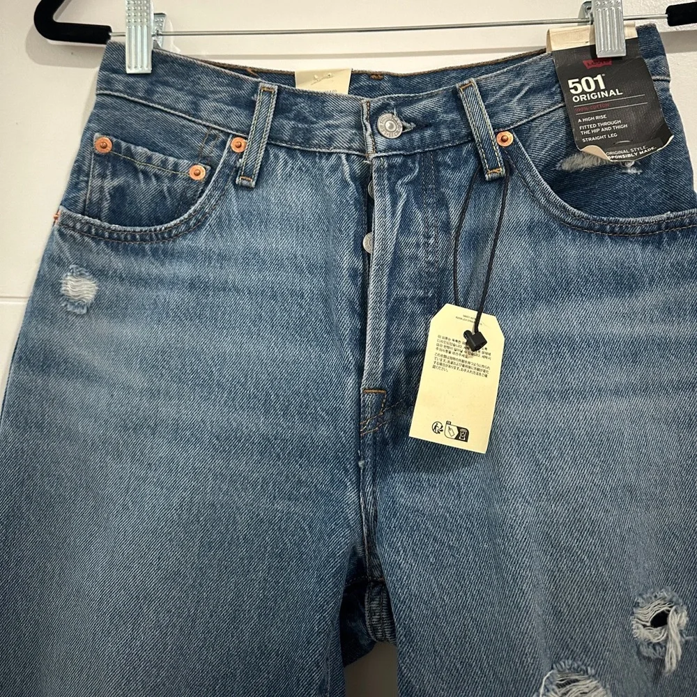 Levi’s 501 High Rise Straight Leg Jeans Distressed Blue Denim | NWT Size 25 - Picture 11 of 15